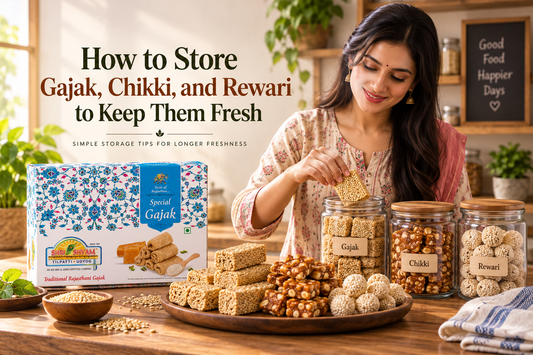 Gajak, chikki, and rewari stored to keep them fresh