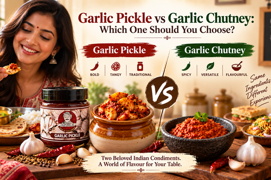 Garlic pickle vs garlic chutney served with Indian food