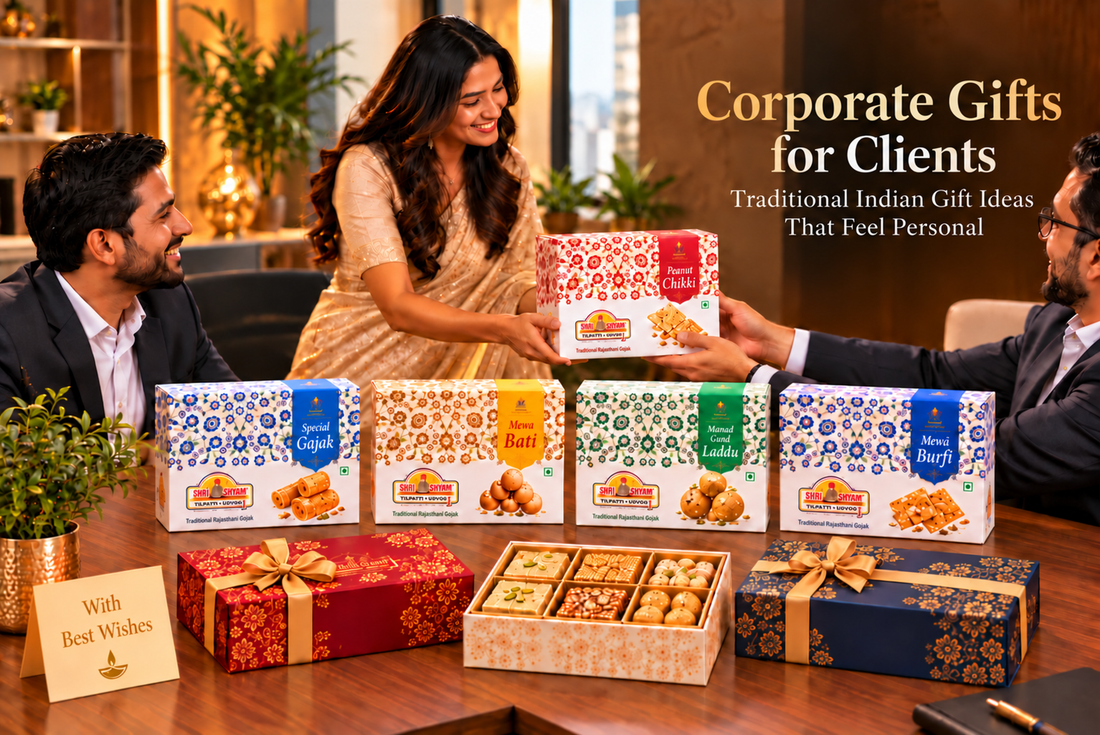 Corporate gifts for clients with traditional Indian sweet hampers