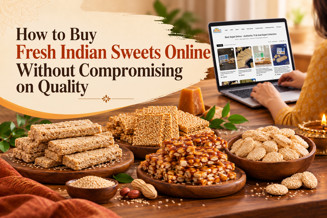 Fresh Indian sweets including Gajak, Tilpatti, Chikki, and Rewari
