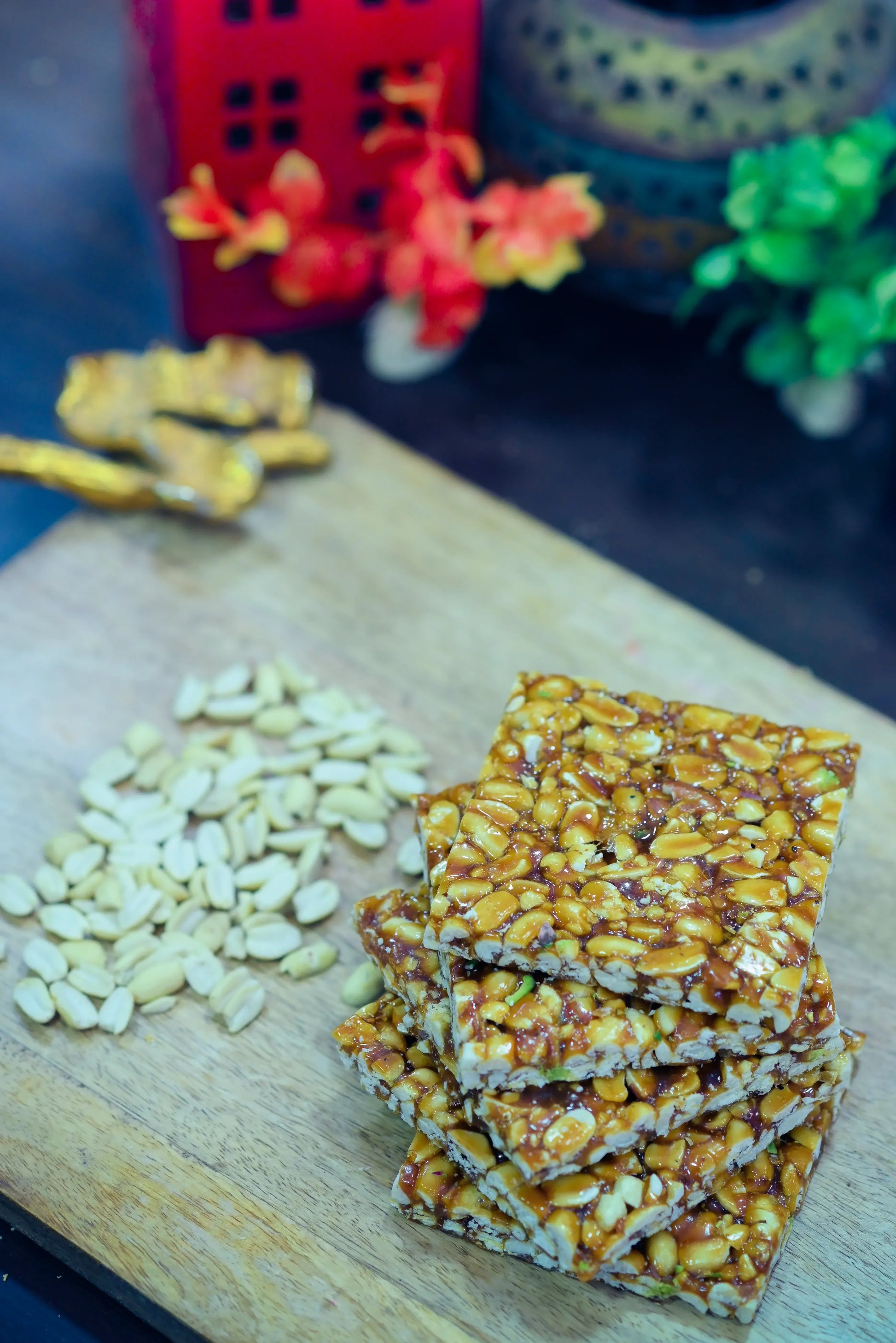 Crispy Peanut Chikki – Crunchy Jaggery Sweet on Blue Background