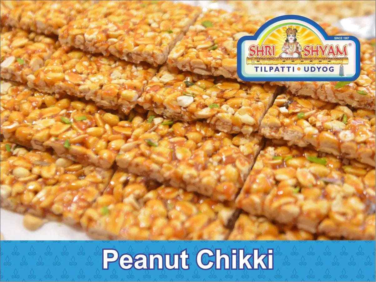Peanut Chikki Product Image – Traditional Sweet on Blue Background
