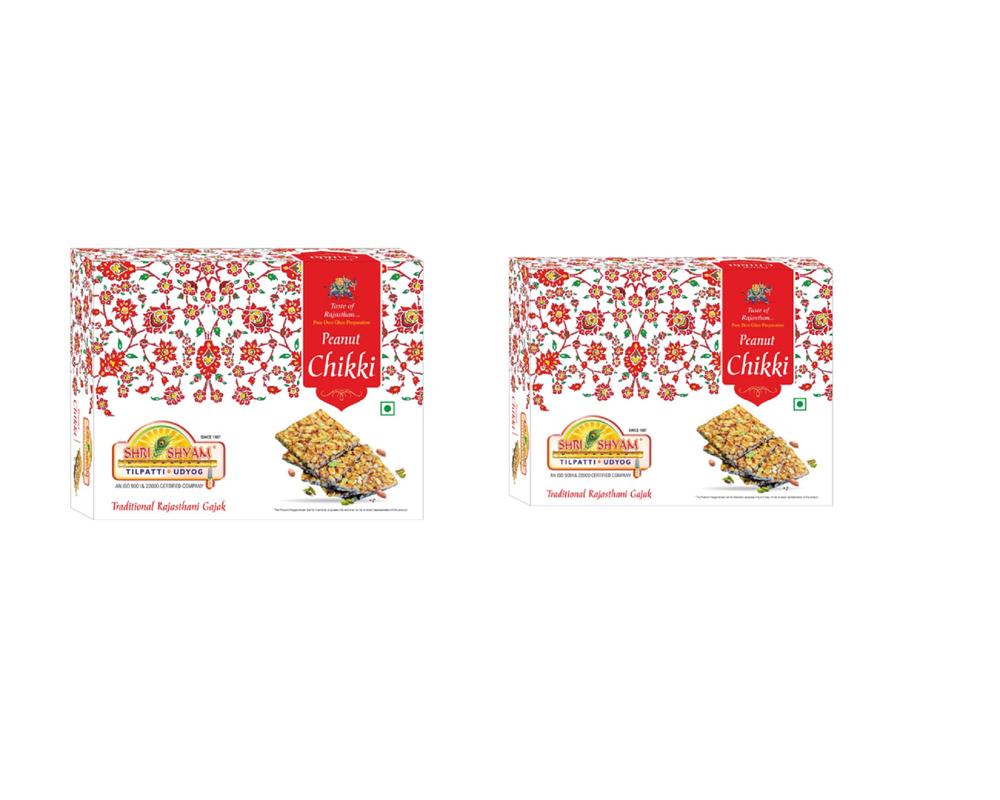 Crispy peanut jaggery chikki stacked on blue cloth