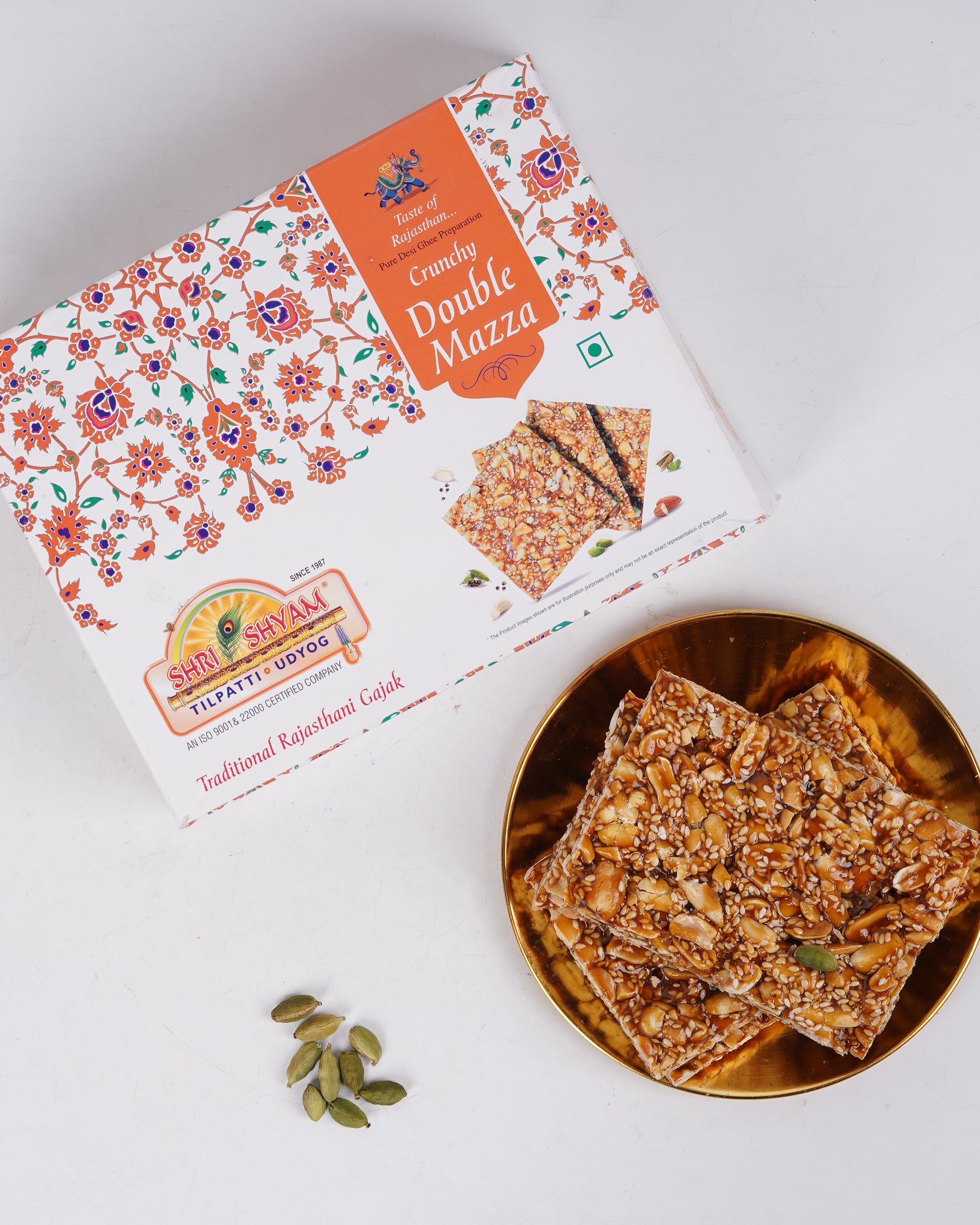 Double Mazza peanut chikki 500g box with crispy chikki pieces