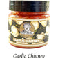 A jar of Jaipurial Garlic Chutney with a label showing the product name and an illustration of garlic and spices.