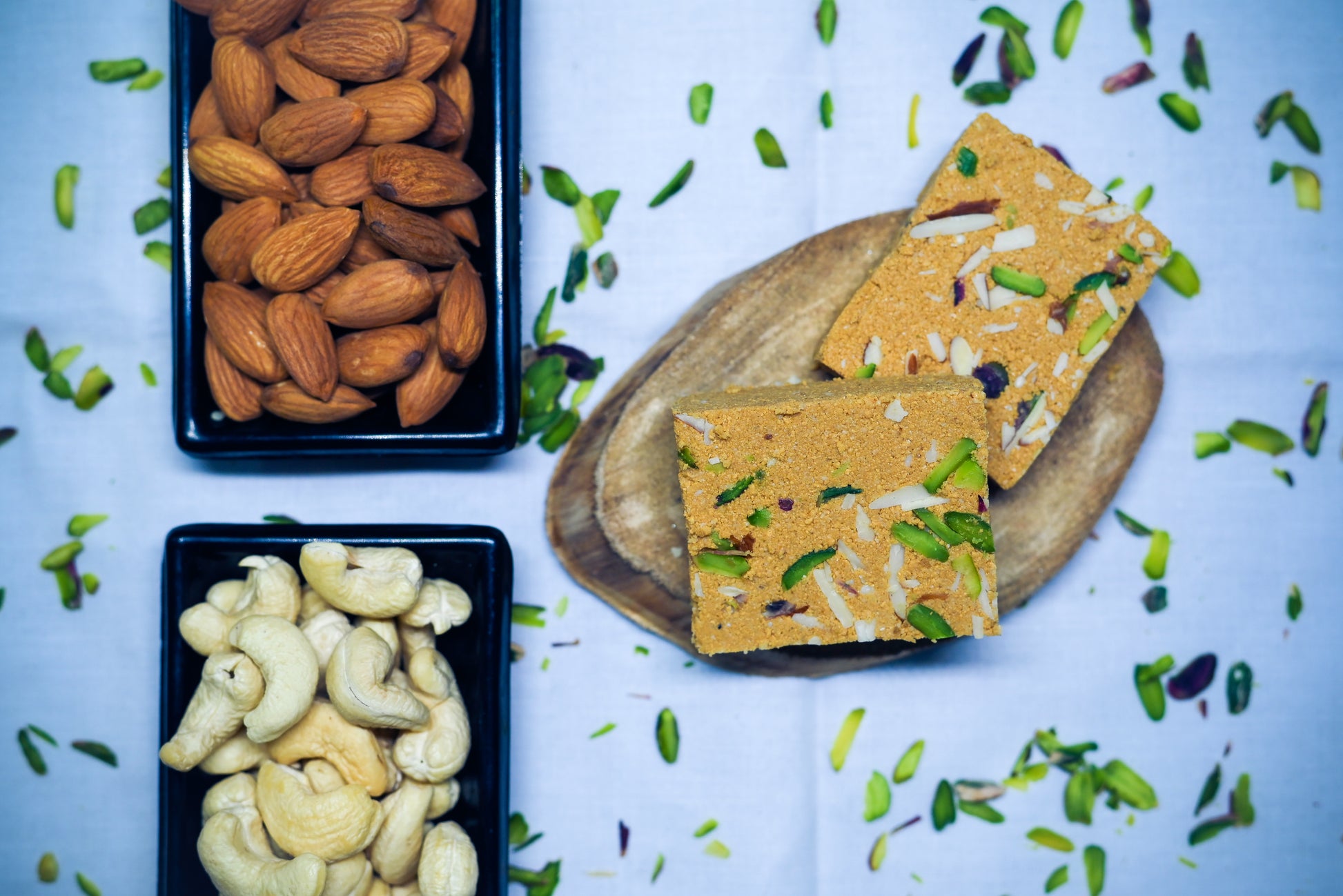 Delicious Mewabarfi pieces displayed for festivals and gifting