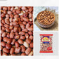 The image shows a collage of roasted peanuts. The top image displays a collection of whole roasted peanuts, and the bottom left shows a package of roasted peanuts labeled 'Satya'.