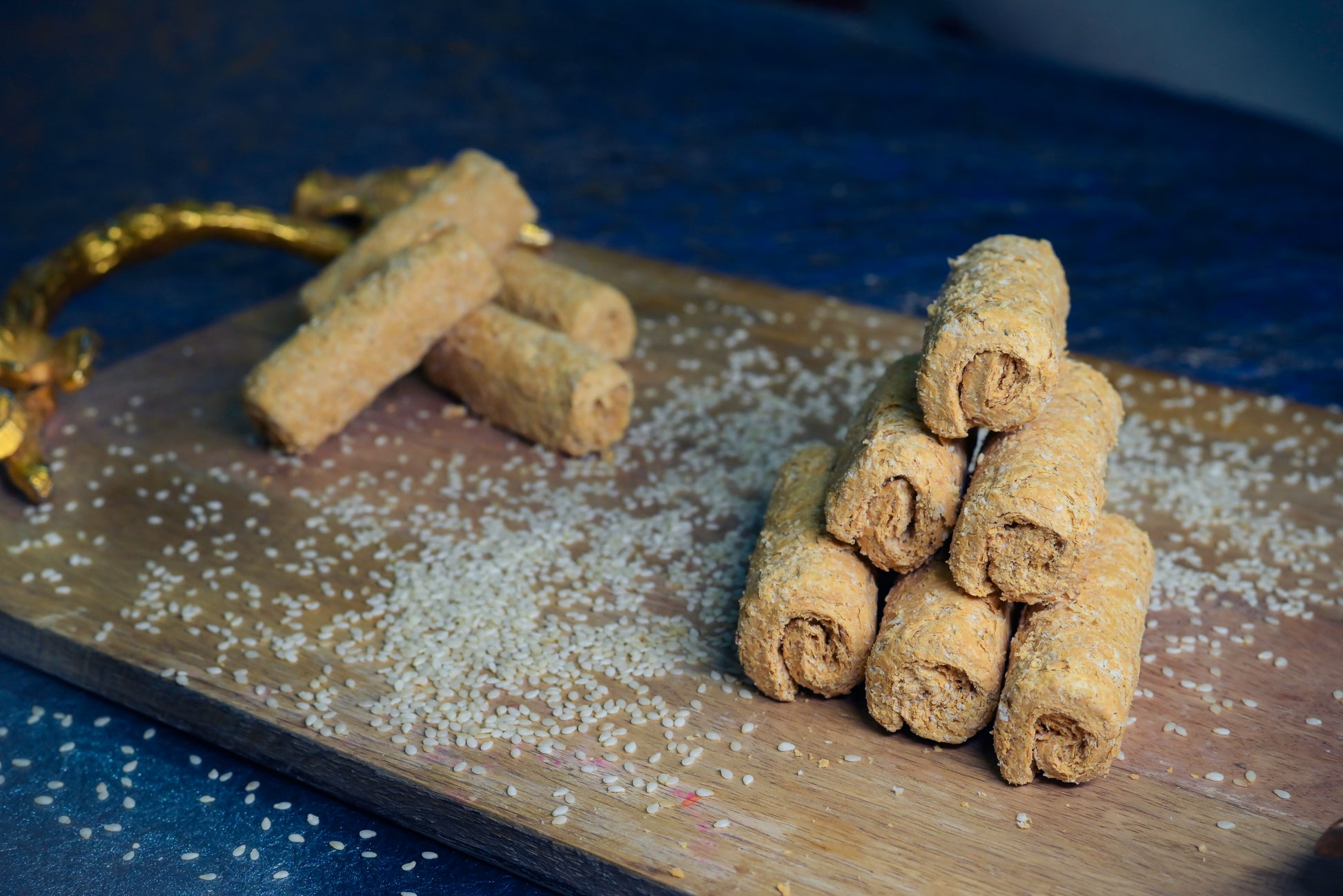 Traditional Indian festive gajak sweet arranged on a wooden board
